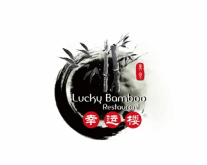 Logo für das Lucky Bamboo Restaurant, einen stolzen Partner der Silvers Group, mit stilisierten Bambussprossen in einem schwarzen, kreisförmigen Pinselstrich. Der Name „Lucky Bamboo Restaurant“ ist elegant geschrieben, darunter sind rote chinesische Schriftzeichen eingebettet.